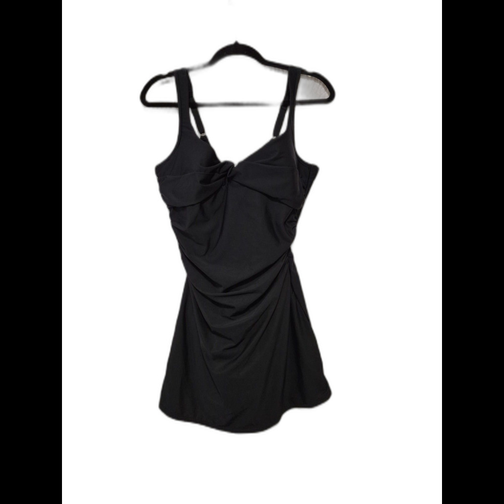 TALBOTS Black 1pc SKIRTED SWIMSUIT Tank Sz 14 Classic Style Lounging Beach